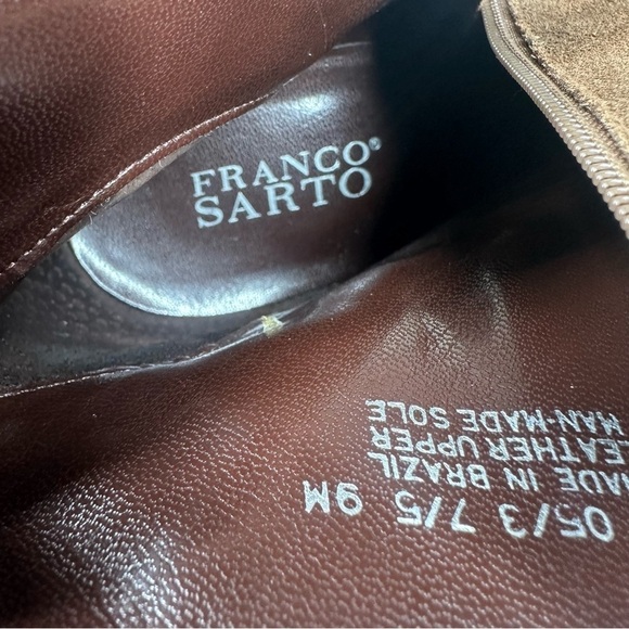 Franco Sarto Wedge Brown Suede Ankle Boots Side Zip Booties #335 - Picture 7 of 9